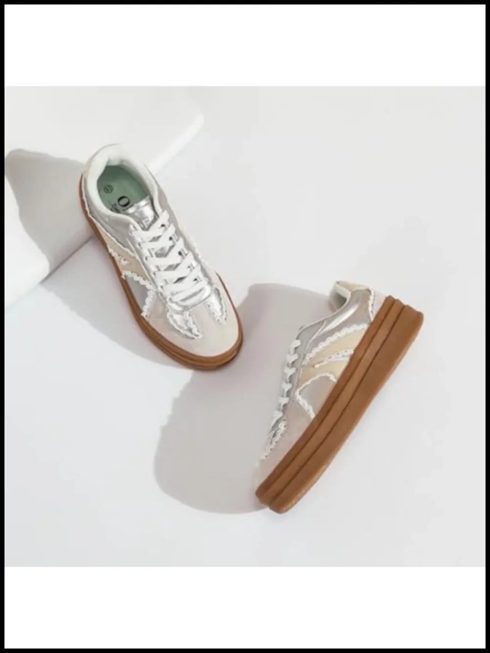 Women's Vintage Lace Detail Platform Sneakers - Casual Walking Shoes with